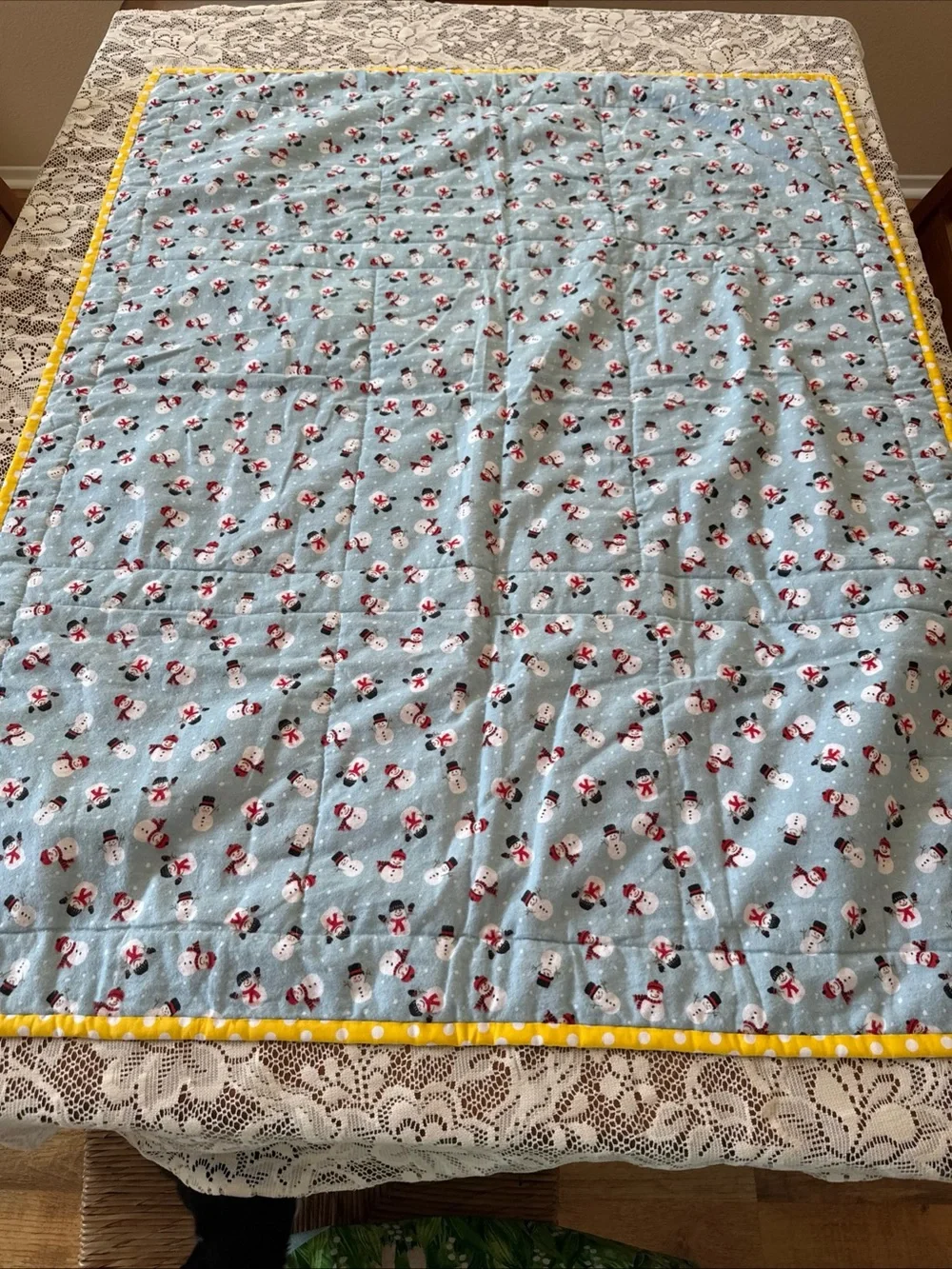 Handmade Christmas Patchwork Quilt 50x38 Holiday Reindeer Tree Sleigh Throw
